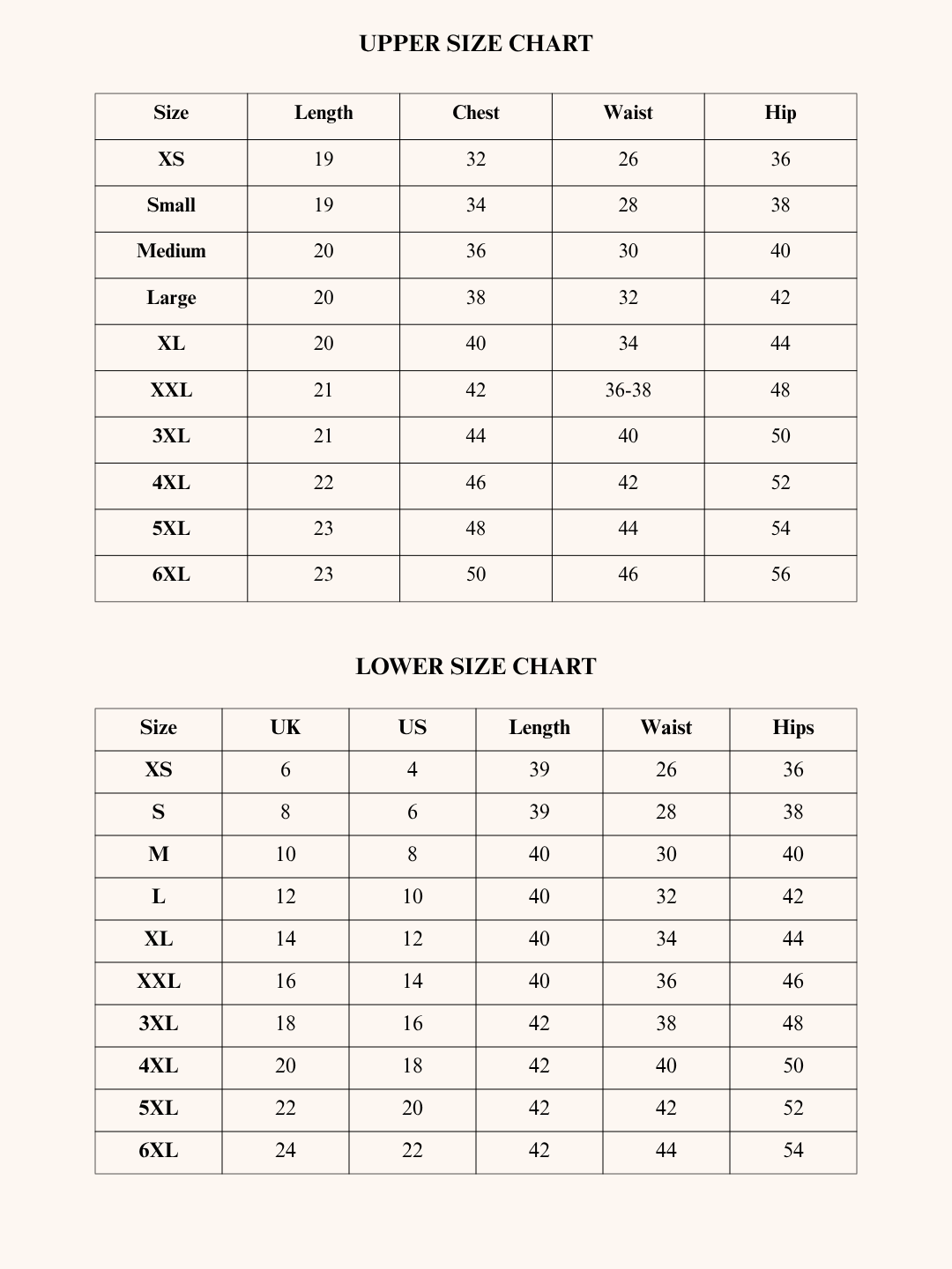 Size Chart